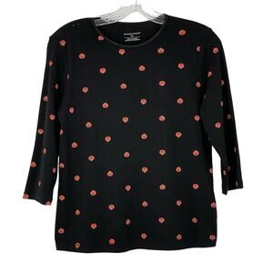 Christopher & Banks Black Pumpkin Halloween Top Sz Petite/S Classic Simple Cute